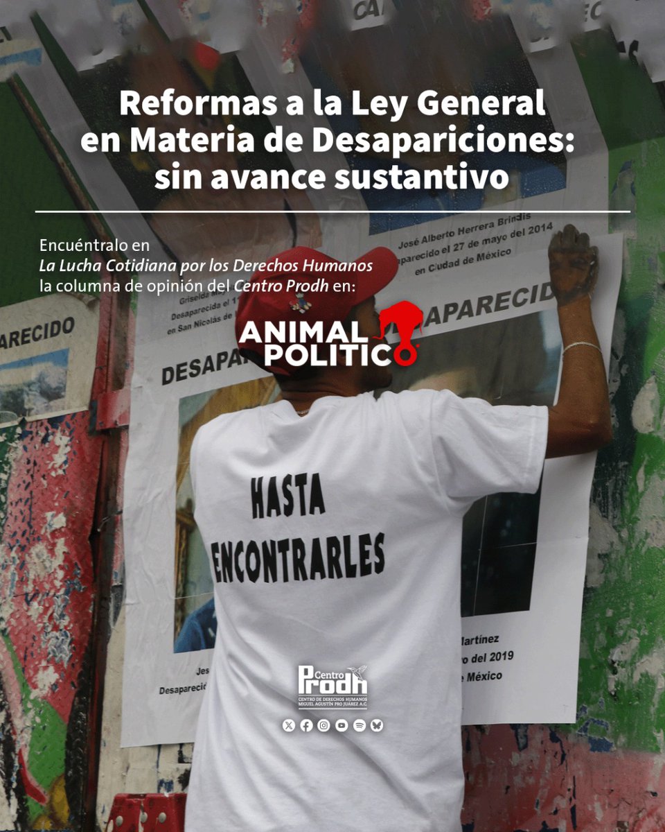Las reformas a la Ley General en materia de #Desapariciones no están a la altura de la magnitud de la crisis que enfrenta el país. 

No representan un avance sustantivo para la causa de las víctimas y es poco probable contar con otra oportunidad para que haya nuevas reformas en