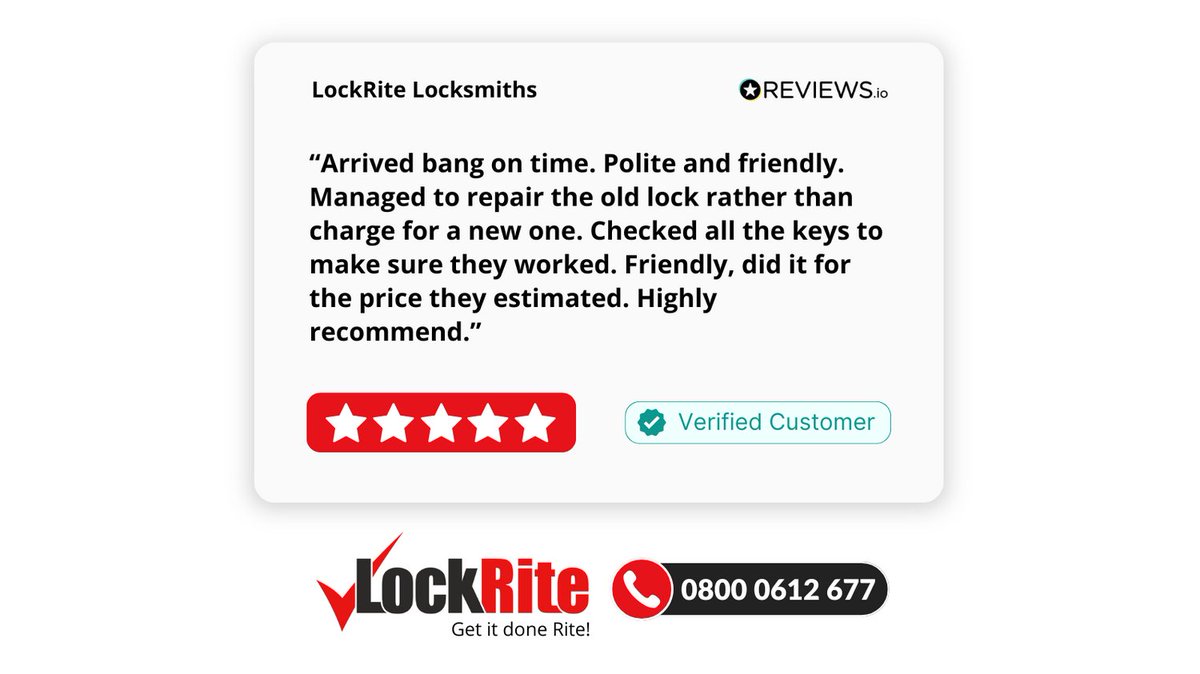 LockRiteLock's tweet image. LockRite Locksmiths will deliver the best locksmith service for you, providing transparency and punctuality to ensure customers are satisfied. Call us today on 0800 0612 677 or visit lockrite.org #locksmith #lockrepairs #customersatisfaction