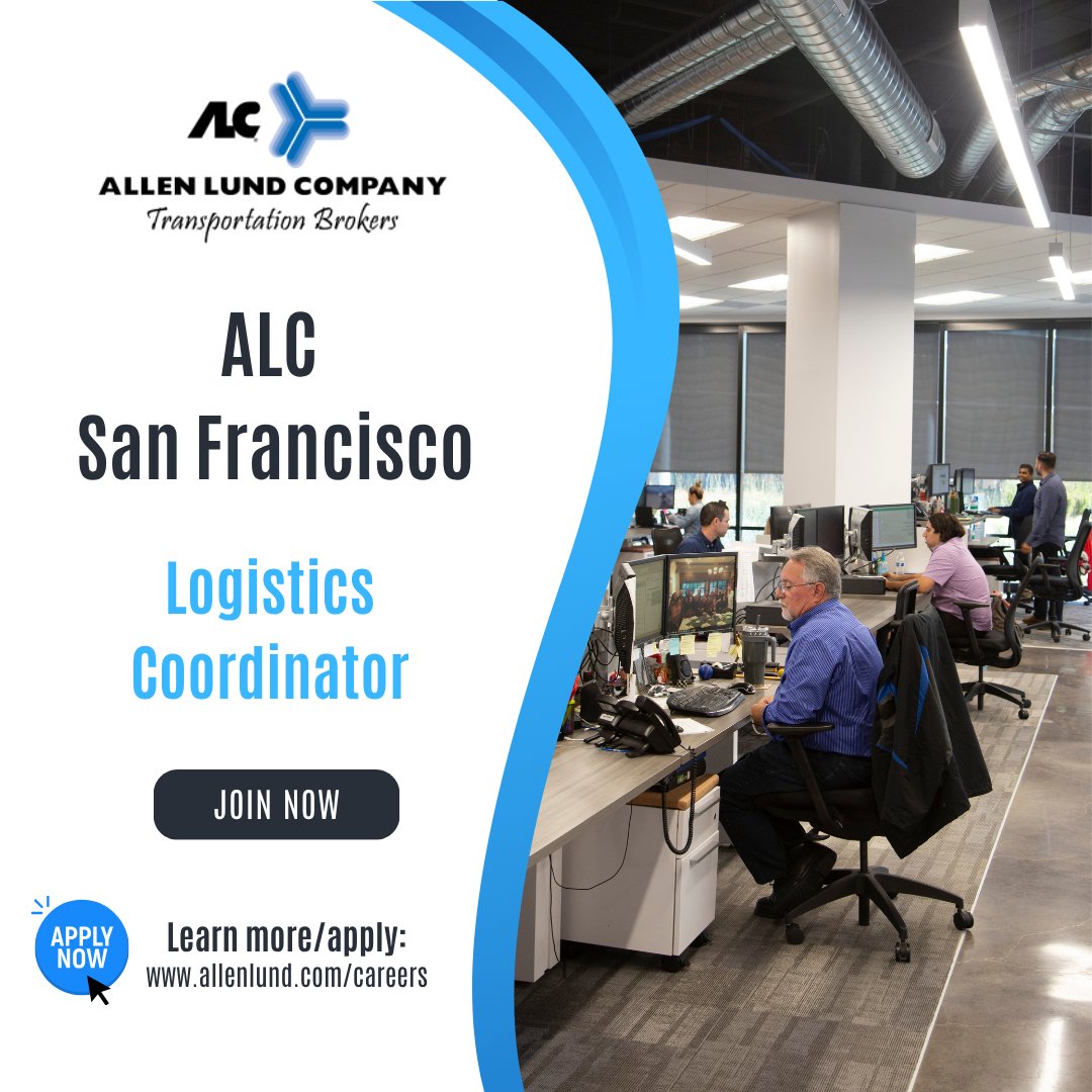 ALC San Francisco in San Mateo, CA is hiring! 

To learn more/apply, click here:
bit.ly/3I6GZuy

#AllenLund #Hiring #3PL #sales #logistics #transportation #supplychain #freight #transportationindustry #transportationbrokers #familyowned #SanMateoCA #ALCSanFrancisco