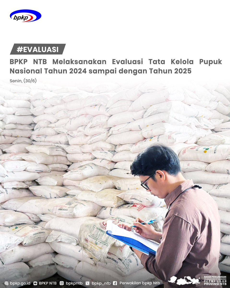 bpkp_ntb's tweet photo. Hai Sobwas Terdepan,

Dalam rangka mewujudkan swasembada pangan, Presiden menetapkan Program Kerja yang tertuang dalam Asta Cita ke-2, yaitu “Memantapkan Sistem Pertahanan Keamanan Negara dan Mendorong Kemandirian Bangsa Melalui Swasembada Pangan, Energi, Air, Ekonomi Kreatif, Ekonomi Hijau, dan Ekonomi Biru”. BPKP Provinsi Nusa Tenggara Barat melaksanakan Penugasan Evaluasi Tata Kelola Pupuk Nasional pada Kabupaten Lombok Timur dan Kabupaten Sumbawa Tahun 2024 sampai dengan Tahun 2025 (30/6).

Penugasan ini bertujuan untuk mengevaluasi masalah yang terkait dengan pupuk subsidi terutama dari sisi distribusi dan penyerapan yang rendah, mengingat pupuk subsidi yang diproduksi dan disalurkan ke kios/pengecer bersumber dari da mengta usulan pada e-RDKK.

Diharapkan dengan penugasan ini sektor yang terlibat dapat meningkatkan sistem pengendalian internal dan lebih proaktif dalam menangani potensi masalah yang terkait dengan pengelolaan pupuk nasional di wilayah Provinsi.

#bpkpntbterdepan
#InfoPengawasan
#HadirBermanfaat
#AdaptifBernilai
