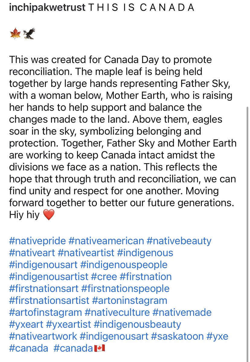 Love this visual and these words from @ inchipakwetrust on IG. A good reminder for us all to keep moving forward in the spirit of reconciliation. 

Happy Canada Day 🇨🇦