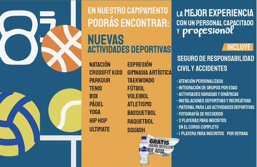 lalomacd's tweet photo. ¡El mejor campamento de verano está aquí! 👧🏻🏀⚽️👦🏻
📆 Del 14 de Julio al 08 de Agosto 
¡No te lo pierdas! 

Inscripciones abiertas de 09:00 a 14:00 hrs y de 16:00 a 20:00 hrs de Lunes a Viernes 
Sábados de 09:00 a 14:00 hrs 😁 https://t.co/FP9V3r40ha