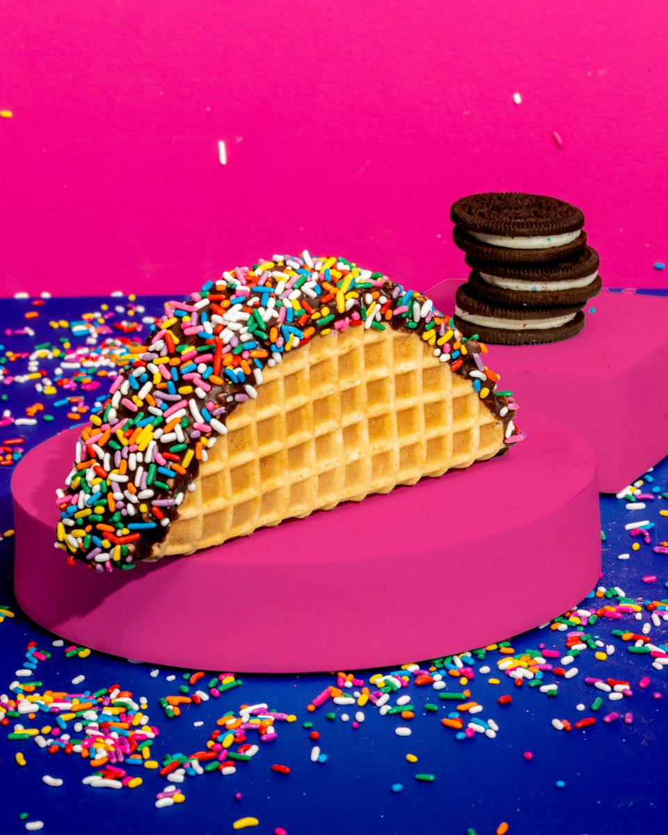 This is waffle-y good! 😋 Celebrate National Ice Cream Month with our ✨NEW✨ Birthday Cake OREO® Cookie Ice Cream Taco! Birthday Cake OREO® Cookie Ice Cream wrapped in a waffle taco and coated with Chocolate and Rainbow Sprinkles🍦🌮 🍫 🎉

OREO and the OREO Wafer Design are