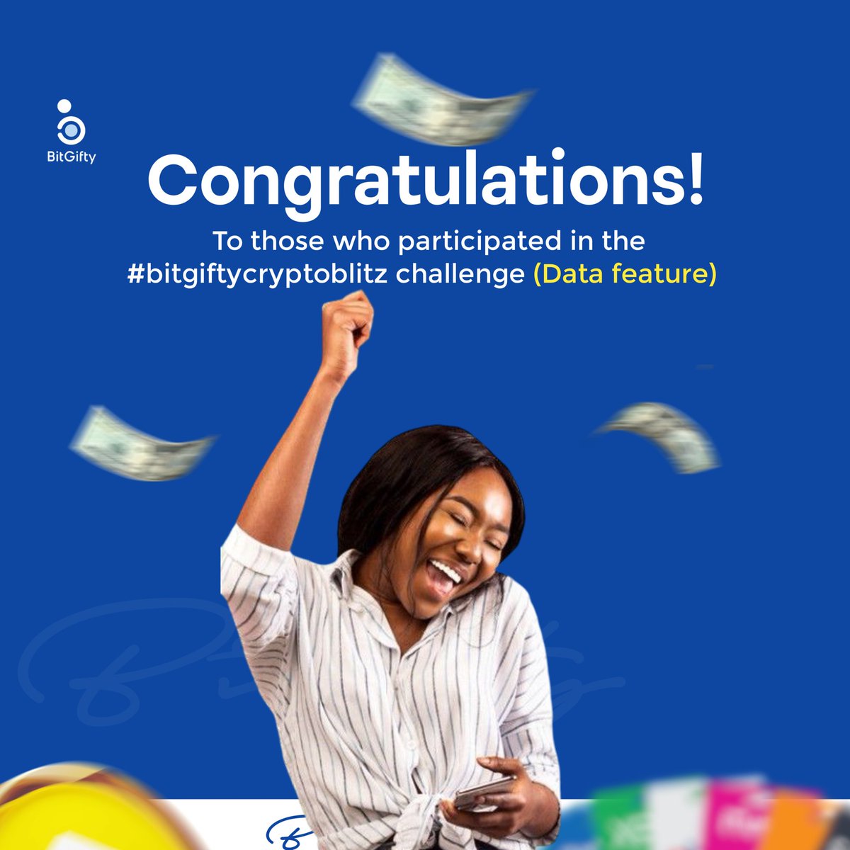 BitGifty's tweet image. Congratulations! To those who participated in the #bitiftycryptoblitz challenge (Data feature)!
@Hayorbami_33
@_monsumo_
@oyiboprais13315
@drebuzzy
As a special reward, all winners get 20% cashback! Send us a Dm to claim rewards
#Bitifty #CryptoBlitz #Cashback #Winners