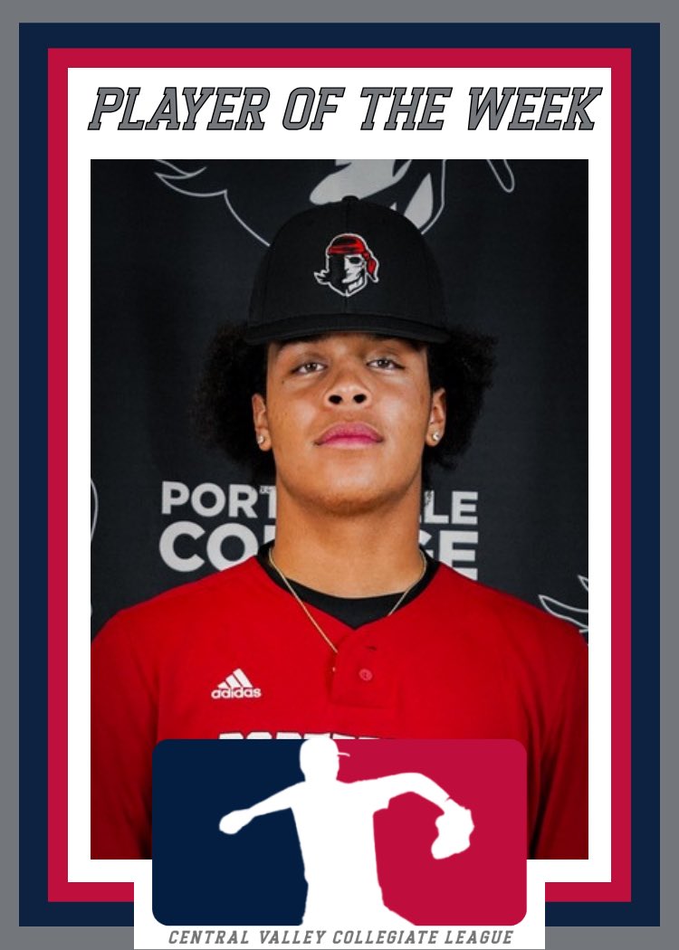 Central Valley Collegiate League (@cvclbaseball1) on Twitter photo Week 4 - Player of the Week
Zayne Thornton <a href="/PCPirateBeisbol/">PortervilleCollegeBaseball</a> <a href="/ZayneThornton24/">Zayne thornton</a>
.455 BA 5-11 3 HR Grand Slam 8 RBI Week 4 - Player of the Week
Zayne Thornton <a href="/PCPirateBeisbol/">PortervilleCollegeBaseball</a> <a href="/ZayneThornton24/">Zayne thornton</a>
.455 BA 5-11 3 HR Grand Slam 8 RBI
