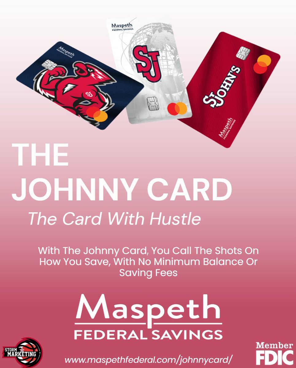 StormMarketing4's tweet image. Get your exclusive St. John’s themed debit card by Maspeth Federal Savings today!
For more information visit:
maspethfederal.com/johnnycard/
#StJohns #WeAreNewYorksTeam #SJUBB #TheJohnnyCard