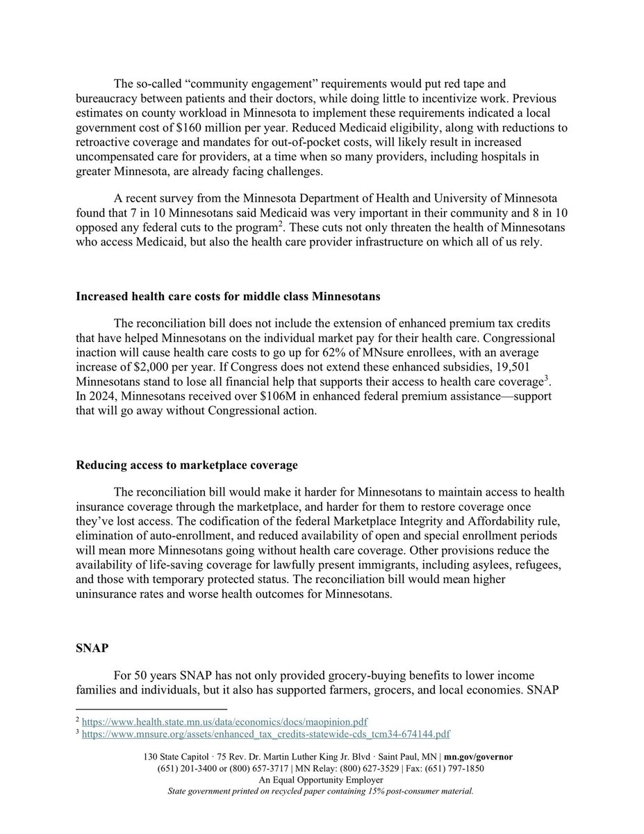 GovTimWalz's tweet image. Tl;dr: 250,000 more Minnesotans at risk of devastating medical bills, higher energy prices, rural hospital closures, and longer ambulance wait times.
None of this is worth a tax cut for billionaires. Congress needs to reject this bill.
