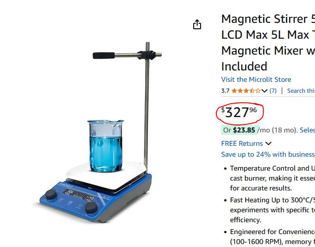 madis_malarkey's tweet image. ok there is no way that having a basic fucking temperature sensor on a stirrer hotplate costs $200 more. what the fuck is this shit