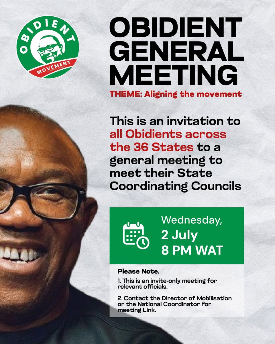 State and LGAs Engagement.

Kindly join us tomorrow 02/07/25 as we engage the states and LGAs structures. This is not completed. We have 176k wards structures to work on.

Please we are requesting to tap from your ideas and suggestions that will help us.

This is a collective