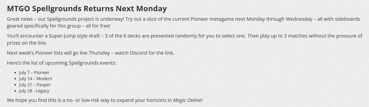 fireshoes's tweet image. Magic Online Announcements for July 1 #mtg #MTGOCreator

Vintage Cube returns tomorrow! SECRET CODE 2025JUNE for a free preview league ends tomorrow morning

Standard B&amp;amp;R has been applied. Rotation will occur July 29.

MTGO Spellgrounds free event next week is Pioneer