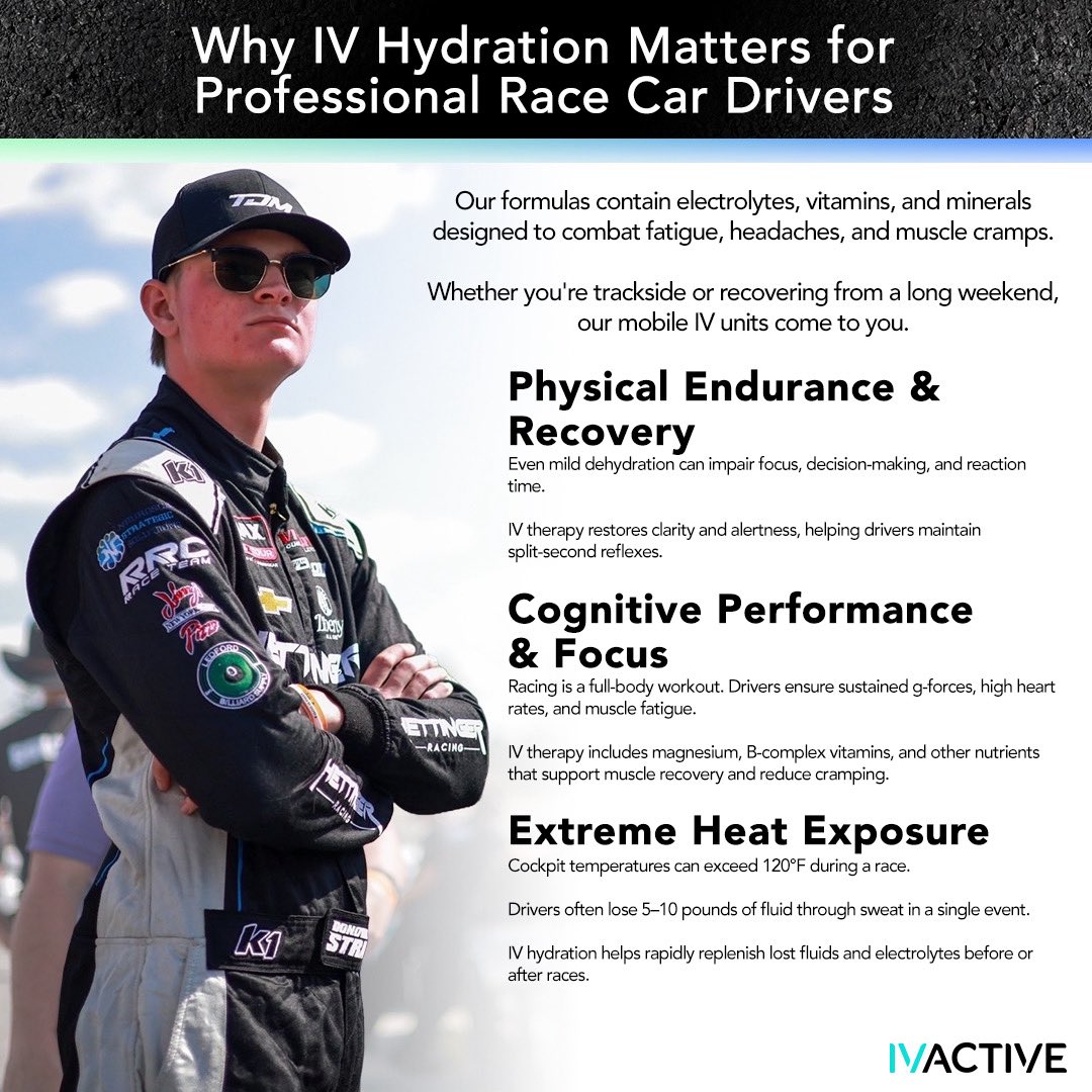 CARS Tour (@carstour) on Twitter photo IV Active is bringing custom IV treatments to <a href="/hickoryspeedway/">Hickory Motor Speedway</a>, <a href="/amspeedway/">Anderson Motor Speedway</a> and <a href="/FmSpeedway2025/">Florence Motor Speedway</a> in August! The “Don’t Fall Outta The Seat” package is being offered at a discounted price through July 14th.
Learn more and register by visiting landing.iv-active.com/cars-tour-hick… IV Active is bringing custom IV treatments to <a href="/hickoryspeedway/">Hickory Motor Speedway</a>, <a href="/amspeedway/">Anderson Motor Speedway</a> and <a href="/FmSpeedway2025/">Florence Motor Speedway</a> in August! The “Don’t Fall Outta The Seat” package is being offered at a discounted price through July 14th.
Learn more and register by visiting landing.iv-active.com/cars-tour-hick…