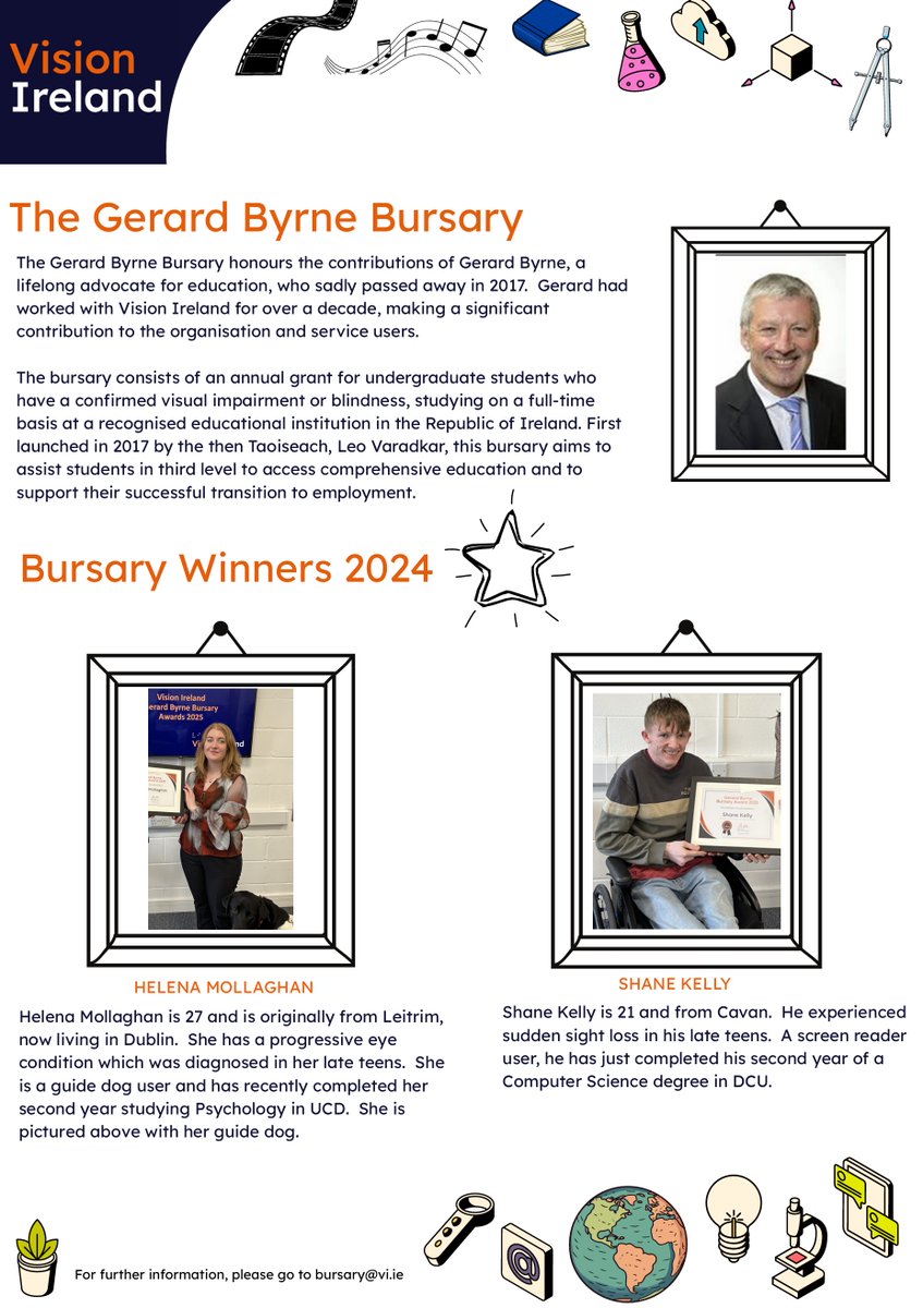 FeachIreland's tweet image. Applications open for the @Vision_Irl Gerard Byrne Bursary. Email Bursary@vi.ie for more details