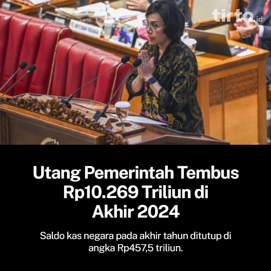 "Utang negara tembus Rp10.269 triliun. Saldo kas? Cuma Rp457 triliun.
Tapi tenang... solusinya selalu ada: kelas menengah, mari merapat!"

Karena:

• Orang kaya bisa ngumpet di tax haven.
• Orang miskin gak ada yang bisa dipajakin.
• Jadi yang paling ideal? Kalian para kaum