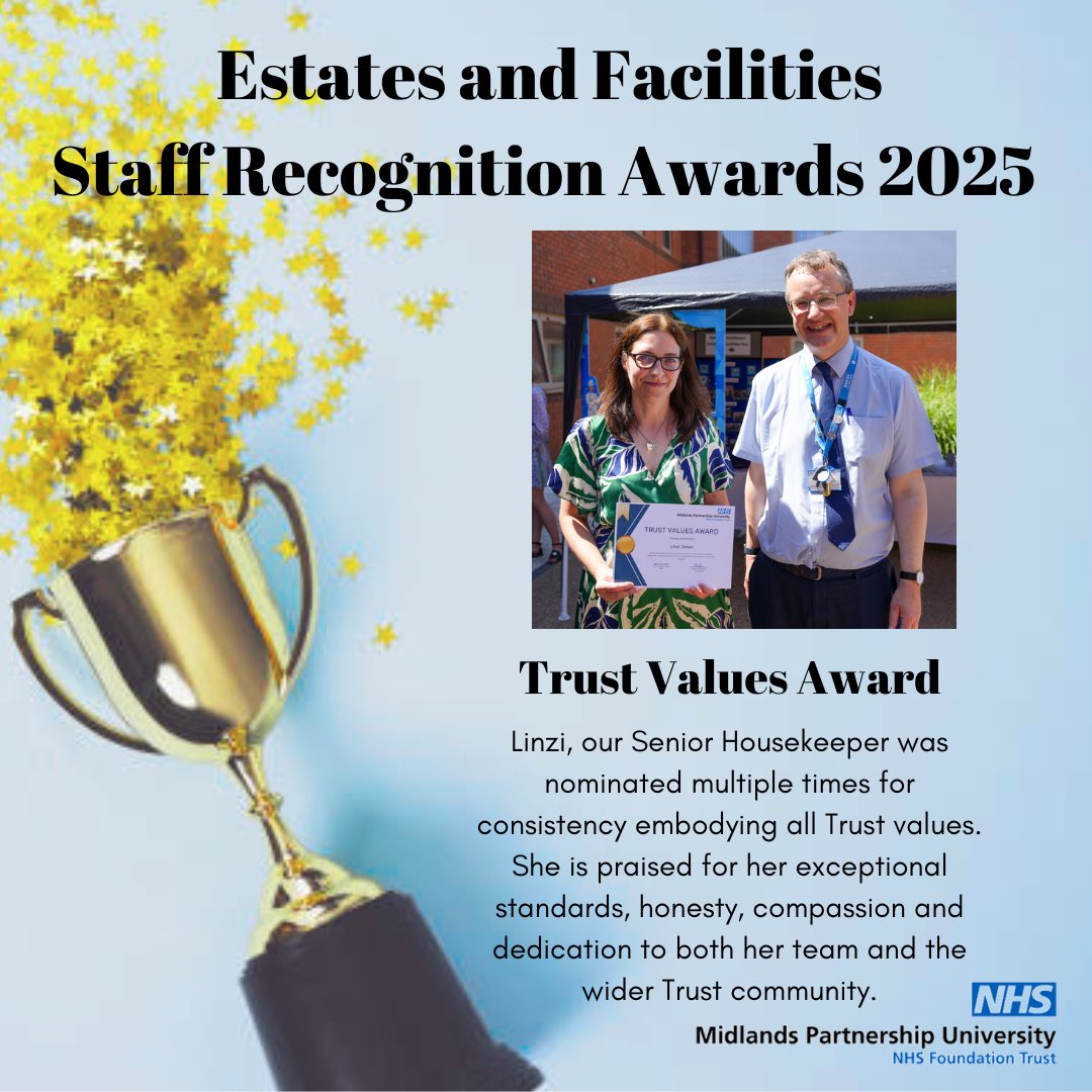 NeilCarrMPFT's tweet image. I could not be prouder of Linzi who is part of our Team here at Trust HQ for winning the Trust Values Award in the Estates and Facilities Staff Recognition Awards 2025 - Linzi is an integral part of our Team here and always goes the extra mile! Well done Linzi 👏🏻👏🏻👏🏻👏🏻