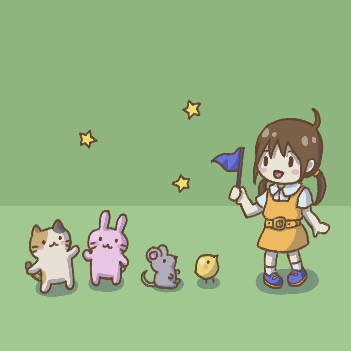 nyanko_purr's tweet image. 猫ちゃんだけじゃなくて、はじめて他の動物たちと人間も描いてみたにゃん🐱🐰🐭🐤👧 #イラスト #illustration #動物イラスト #癒しイラスト