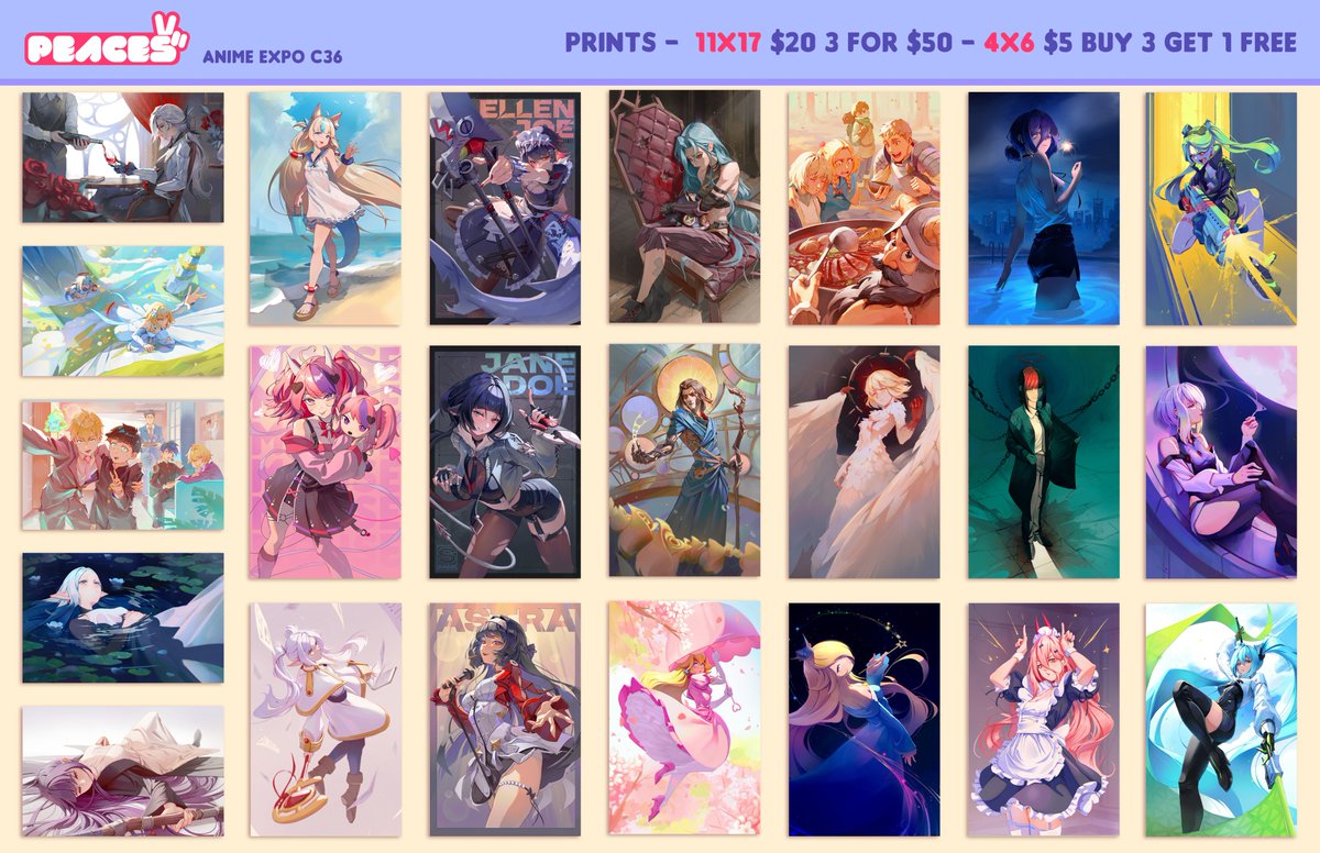 peaces_arts's tweet image. Here's my Anime Expo catalogue for this weekend, if you are going come say hello! I'm gonna be at table C36