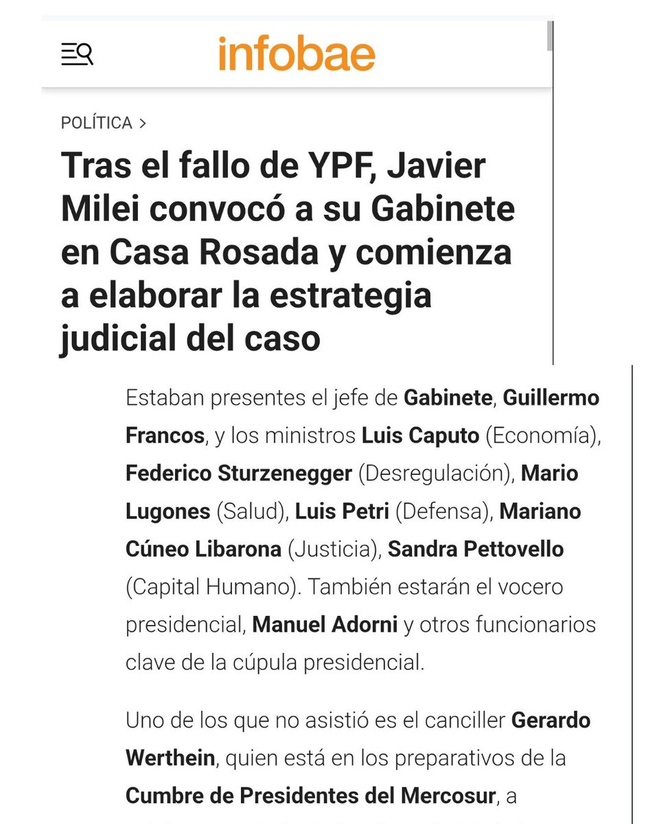 Tras el fallo delirante de la Jueza de Nueva York..@javiermilei convoca a Adorni (?) a Sandra Pettovello (?) Mario Lugones (?) Luis Petri (?) ... No se entiende..la idea es Defender YPF o es justificar una baja en Asistencia Social, Salud y Defensa....