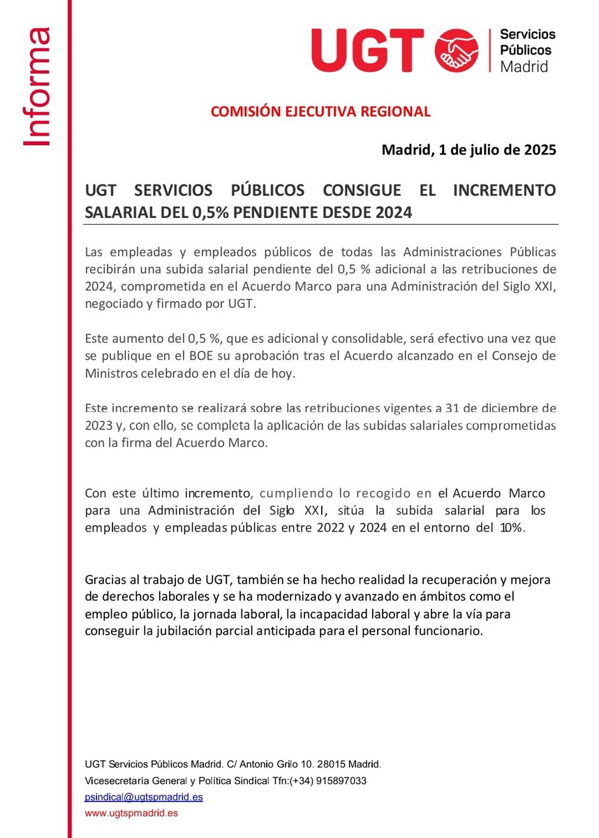Seguimos luchando y consiguiendo lo que nos pertenece. UGT TU SINDICATO.
