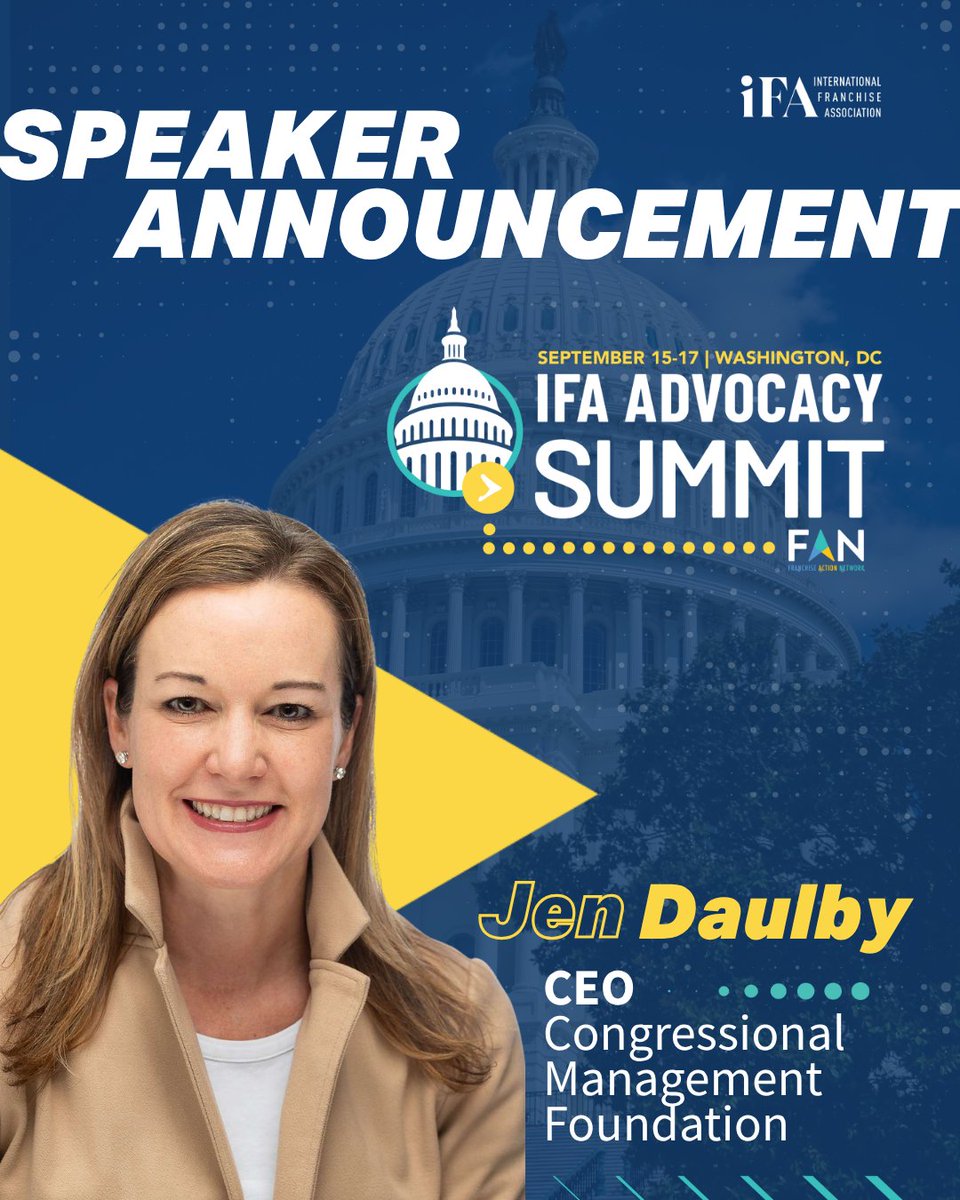 New to Capitol Hill meetings? We've got you. Join Advocacy 101 at the IFA Advocacy Summit (Sept. 15–17, DC) to learn how to:
✔️ Advocate with clarity
✔️ Navigate Hill meetings
✔️ Tell your franchise story effectively
🎙️ Speakers: <a href="/JenDaulby/">Jen Daulby</a>, CEO <a href="/congressfdn/">CMF</a> – the top org helping
