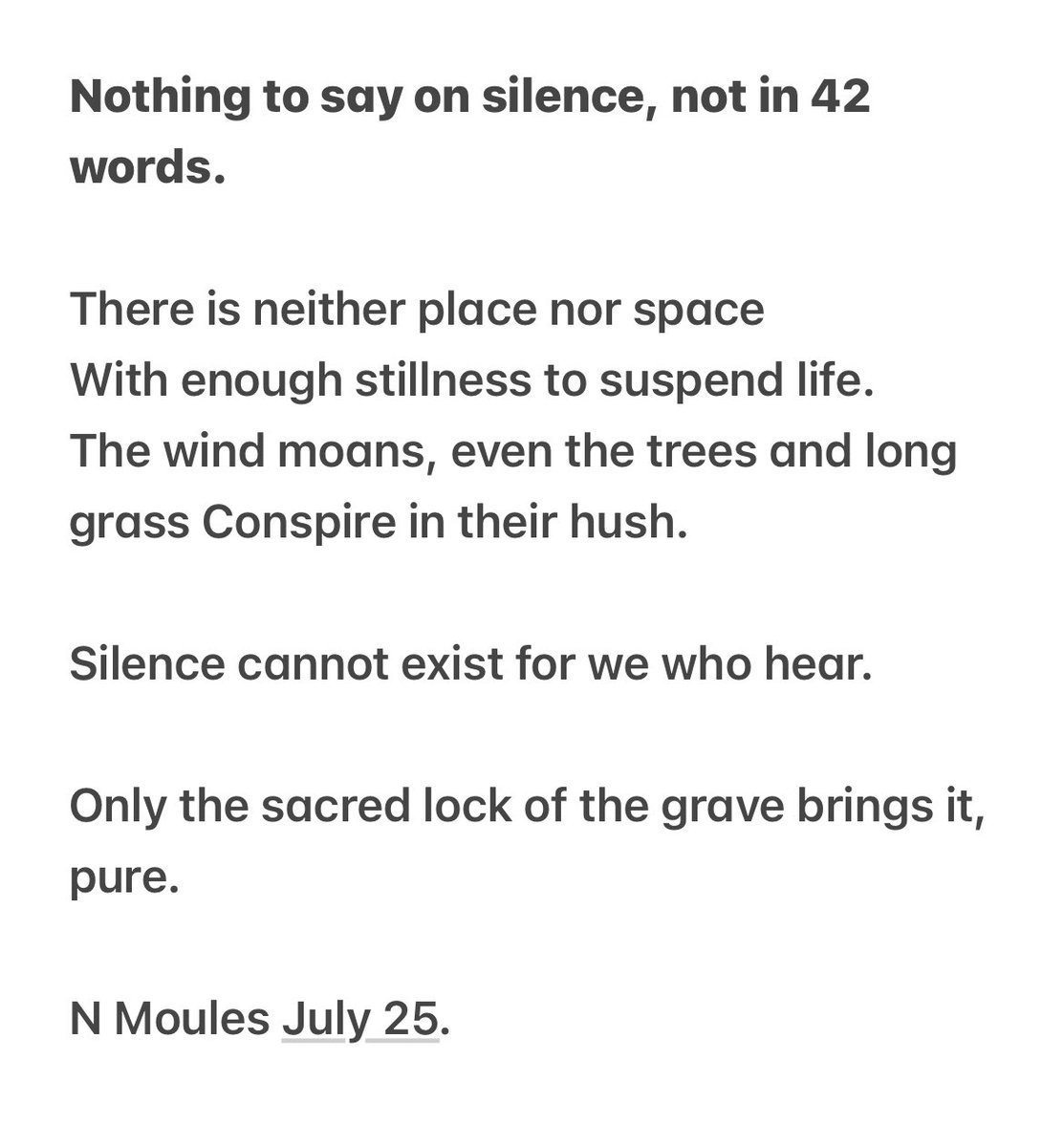 PastMatters's tweet image. Another really thoughtful challenge set for this week. Tried a few attempts but a hectic busy few days and my heads a whirligig! 🤣
Hi @soopoftheday here’s my @TopTweetTuesday effort
#poet #writer #silence #theme