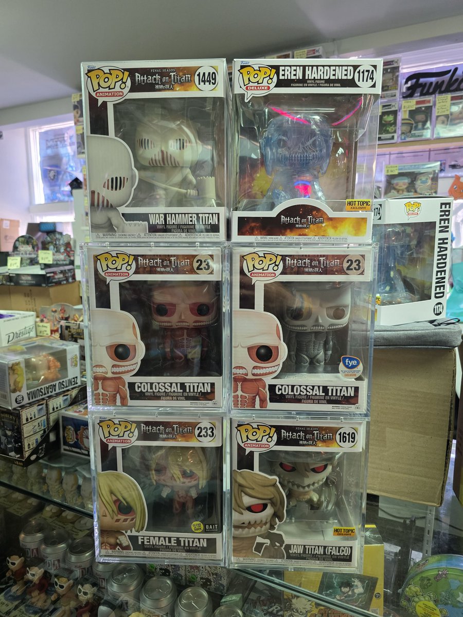 AlternateToys's tweet photo. Attack on Titan Big Pops
#newinstock #funko #funkopop #funkopops #pops #popvinyl #originalfunko #exclusivepops #vaulted #variants #shopsmall #grails #popshop #pophunting #6inchpop #attackontitan #colossaltitan #erenjäger #femaletitan #glowinthedark #warhammertitan #jawtitan https://t.co/7UpszV1C7Q