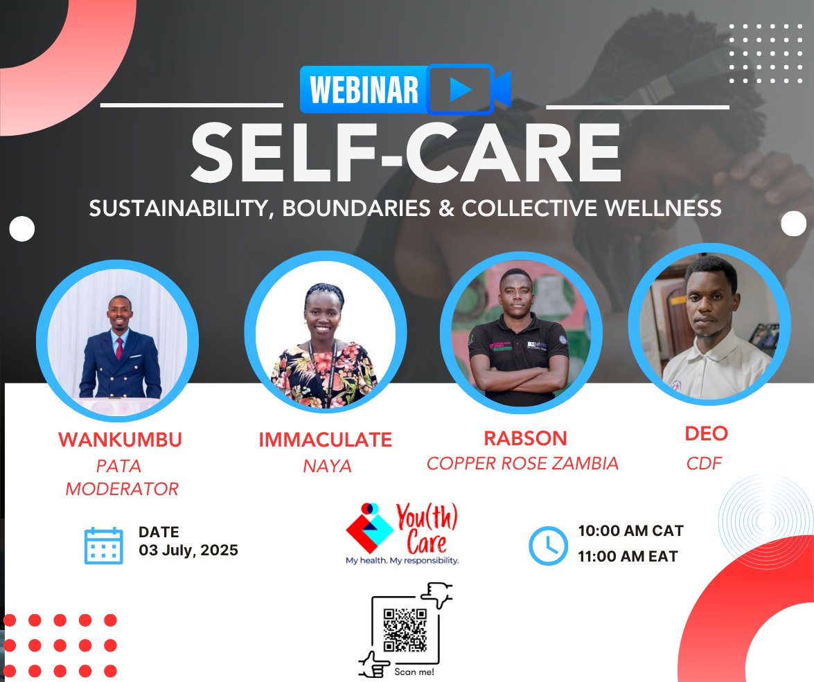 AYARHEP_KENYA's tweet image. Join the #YouthCare consortium partners for the #SelfCare Month Webinar: "Sustainability, Boundaries & Collective Wellness."
Let’s talk about why self-care is important for adolescents and young people.
🗓️ 3rd July 2025
🕒 11:00 AM EAT
📍 Zoom Link: shorturl.at/s9W0I