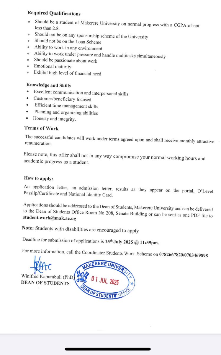 DOS_Makerere's tweet image. 🎉Happy New Month!
We are hiring! Are you looking for part-time job opportunities to help meet your financial needs while gaining valuable experience?
This is your chance, grab the opportunity today!
🗓 Deadline: 15th July 2025 at 11:59 PM
