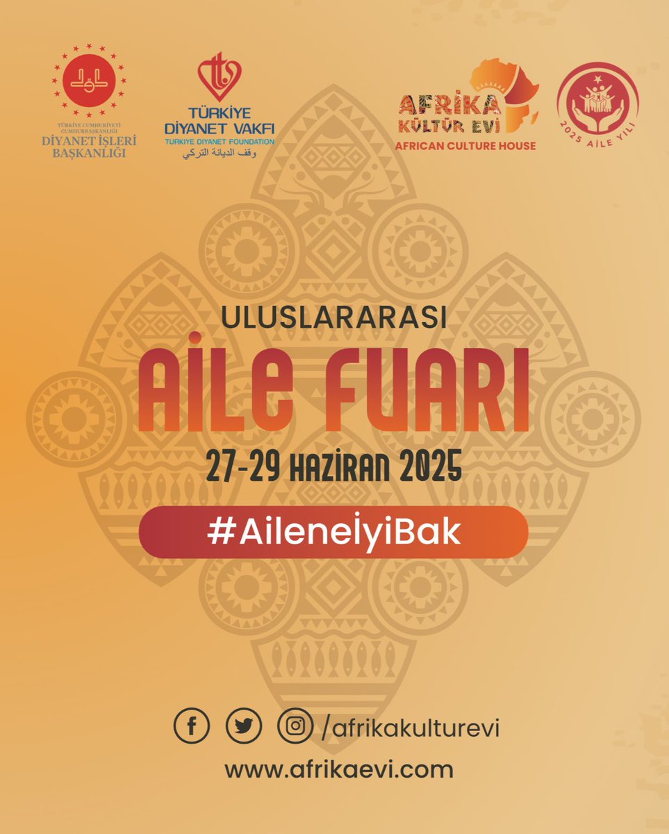 Afrika Kültür Evi - African Culture House (@afrikakulturevi) on Twitter photo Afrika’da aile dayanışmanın, emeğin ve sevginin adıdır.
<a href="/tcailesosyal/">T.C. Aile ve Sosyal Hizmetler Bakanlığı</a> başlattığı Aile Yılı vesilesiyle Diyanet İşleri Başkanlığı ve <a href="/DiyanetVakfi/">Türkiye Diyanet Vakfı</a> nın “Ailene İyi Bak” sloganı ile düzenlediği Uluslararası Aile Fuarı’nda bu değerleri paylaşmanın mutluluğunu yaşadık. Afrika’da aile dayanışmanın, emeğin ve sevginin adıdır.
<a href="/tcailesosyal/">T.C. Aile ve Sosyal Hizmetler Bakanlığı</a> başlattığı Aile Yılı vesilesiyle Diyanet İşleri Başkanlığı ve <a href="/DiyanetVakfi/">Türkiye Diyanet Vakfı</a> nın “Ailene İyi Bak” sloganı ile düzenlediği Uluslararası Aile Fuarı’nda bu değerleri paylaşmanın mutluluğunu yaşadık.