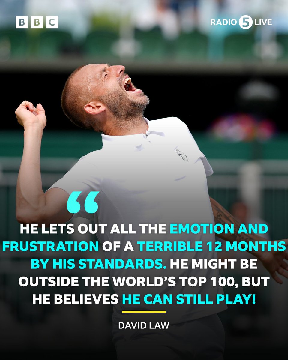 🔝 Dan Evans comes out on top in the all-British affair against Jay Clarke 🇬🇧

⏭️ The 35-year-old could face 7x Wimbledon champion Novak Djokovic in the next round 👀

📻 Listen on <a href="/BBCSounds/">BBC Sounds</a> 
📲 bbc.co.uk/5live 

#BBCTennis #Wimbledon