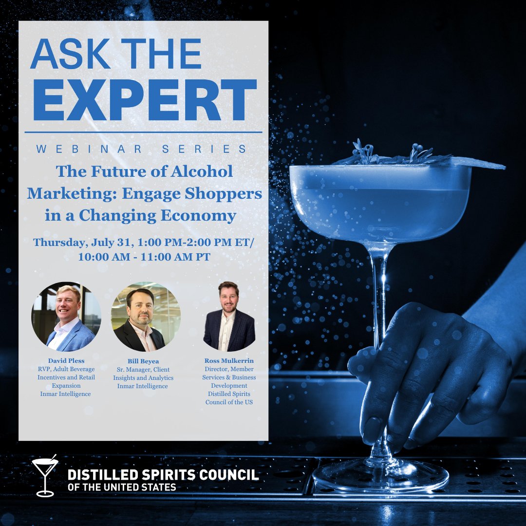 Distilled Spirits Council of the United States (@distilledspirit) on Twitter photo In today's challenging economic environment, brands across beer, wine, and spirits need smarter ways to engage, convert and retain their audience.
Join us on July 31st for our next hashtag#AskTheExpert webinar 💻 to learn more from David Pless and Bill Beyea of <a href="/InmarInc/">Inmar Intelligence</a>: In today's challenging economic environment, brands across beer, wine, and spirits need smarter ways to engage, convert and retain their audience.
Join us on July 31st for our next hashtag#AskTheExpert webinar 💻 to learn more from David Pless and Bill Beyea of <a href="/InmarInc/">Inmar Intelligence</a>:
