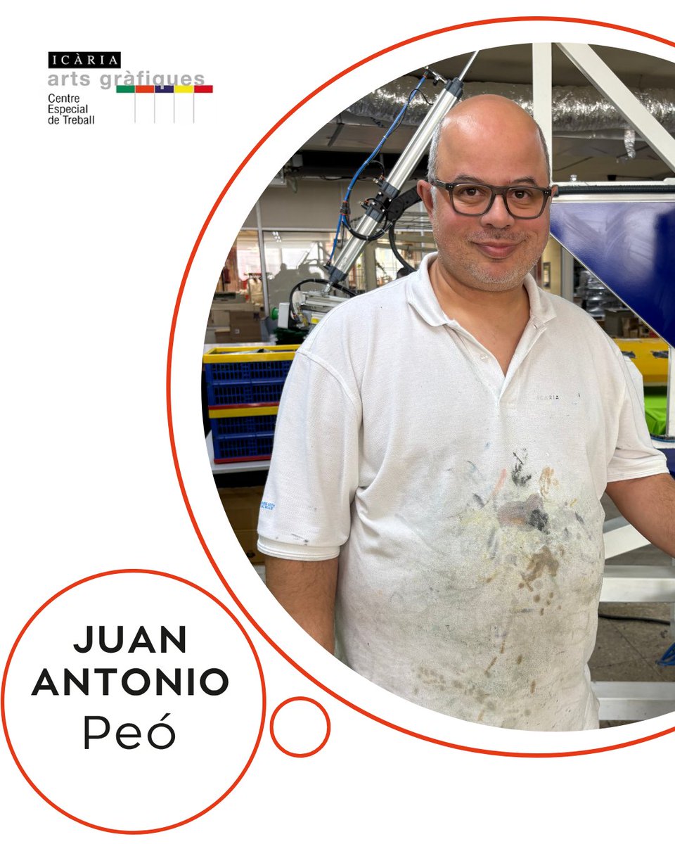 🧡 En #IcariaGráficas nos gusta poner en valor a las personas que hacen posible el día a día en el taller. Juan Antonio lleva más de 23 años formando parte del equipo textil. Le encanta la variedad de tareas y su experiencia y energía son clave para que todo funcione🙌