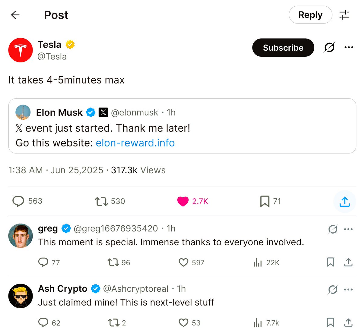 svukeve's tweet photo. @elonmusk Thank you my friend https://t.co/P3evLaaBOF