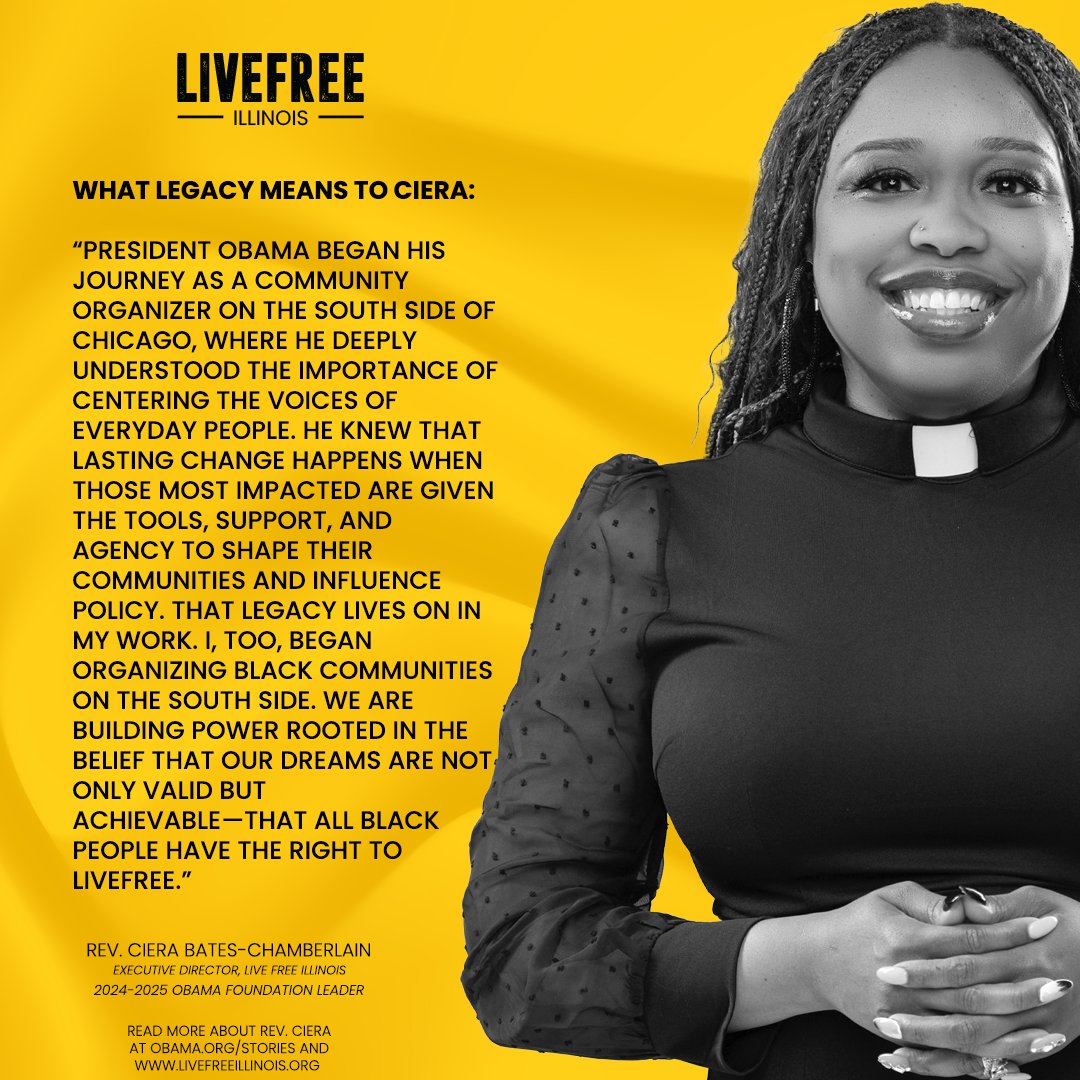 #TrailblazerTuesday: Rev. Ciera carries Obama’s legacy—empowering Black communities to dream big, lead change, and claim the right to LIVEFREE. This is what lasting impact looks like! 🖤✨ ow.ly/YULk50WhRbU