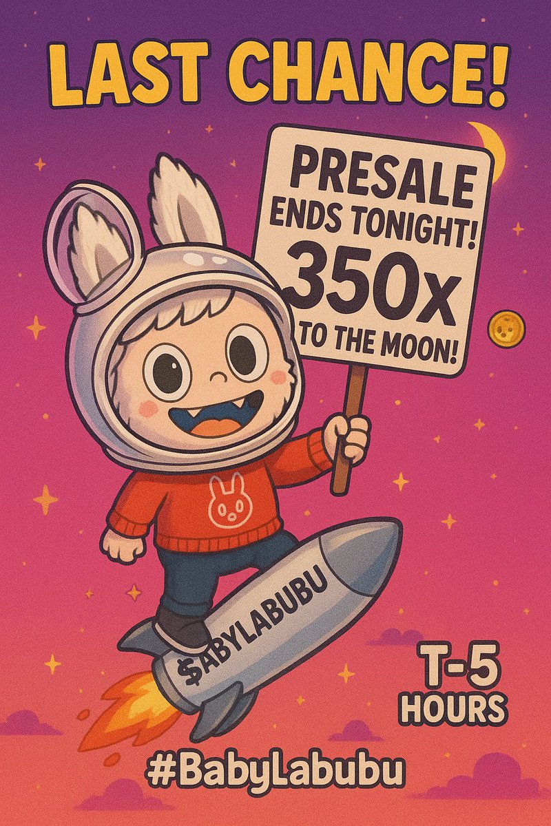 BabyLabubuCoin's tweet photo. Missed $DOGE &amp; $SHIB? Meet $BABYLABUBU – the cutest memecoin yet!  Presale ends TONIGHT at 0.0000001252 – launching at $0.00004382 (350x potential)!  Last chance to join the moon party!  #BabyLabubu #PresaleHype https://t.co/44iY0W3gkQ