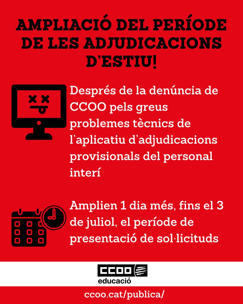 Fa pocs dies va ser l’aplicatiu Esfera, ara el torn li toca a les adjudicacions provisionals del personal interí.

Considerem que és inacceptable que unes eines d’obligat ús per relacionar-nos amb el Departament generin aquest sobreesforç estèril any rere any.