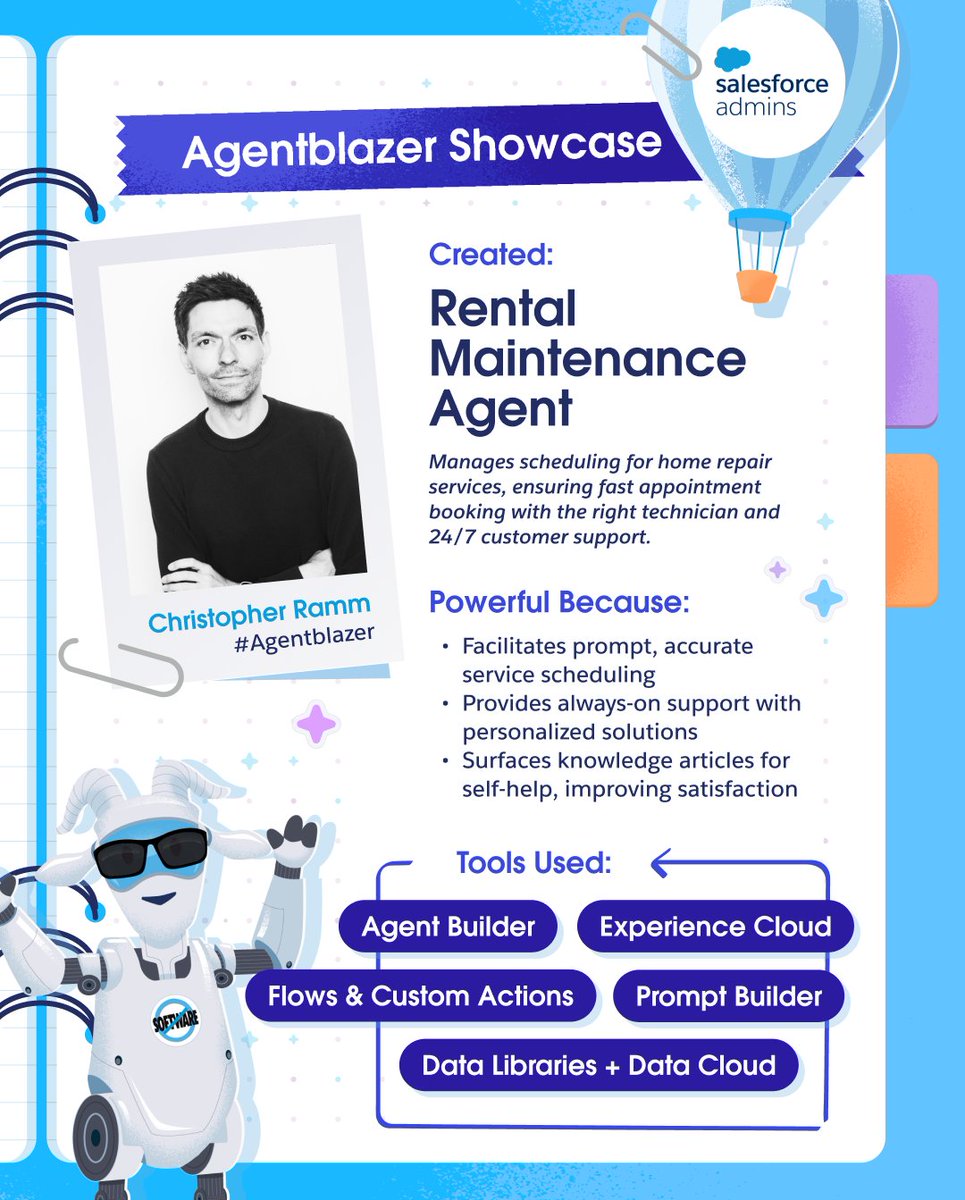 🏡 Christopher Ramm built a rental maintenance agent to deliver fast, tailored tenant support with Agentforce. 

From booking repairs to surfacing self-help resources, it does the heavy lifting.

Watch a demo of his use case + explore more agent solutions: sforce.co/43XEcMT