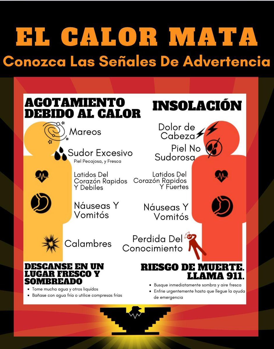El agotamiento por calor es peligroso. El golpe de calor mata. Además de hidratarte para evitar enfermedades del calor, descansa frecuentemente y mantén todo tu cuerpo a la sombra. ¡El calor mata! Especialmente si haces trabajos físicos a altas temperaturas. #SoyEsencial #CALOR