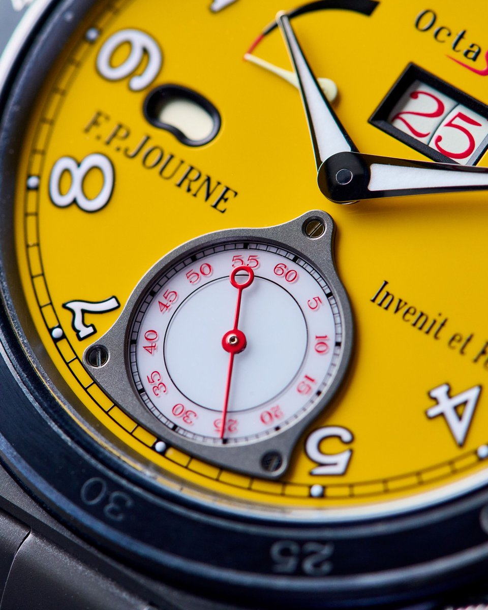 EuropeanWatchCo's tweet image. ⚡️ Ultra-light, unmistakable, and unapologetically bold. 🟡 

This is the F.P. Journe Octa Sport ARS. Crafted in titanium, powered by a 120-hour automatic movement, and dressed in a dial that demands attention. 💛

Part of the LineSport collection, it blends Journe’s signature…