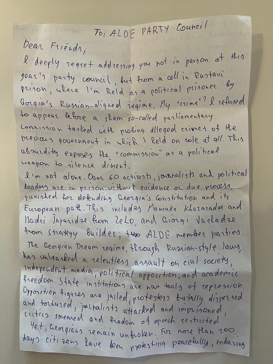 JamesMacCleary's tweet image. It’s deeply humbling to be mentioned by Zurab Japaridze in his powerful letter from prison. 

Ivanishvili and his corrupt government must face immediate UK sanctions. 

Zurab and every Georgian political prisoner deserve freedom and justice – now.