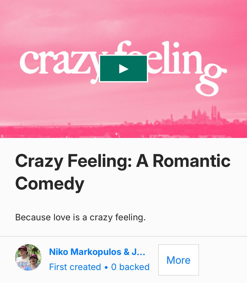 The big day. The Crazy Feeling kickstarter is open! Link is in this thread. Genuinely huge moment to get to this point. We've been working on this for three years now. It's a huge labor of love but I'm proud and I think you'll enjoy our finished movie. ❤️