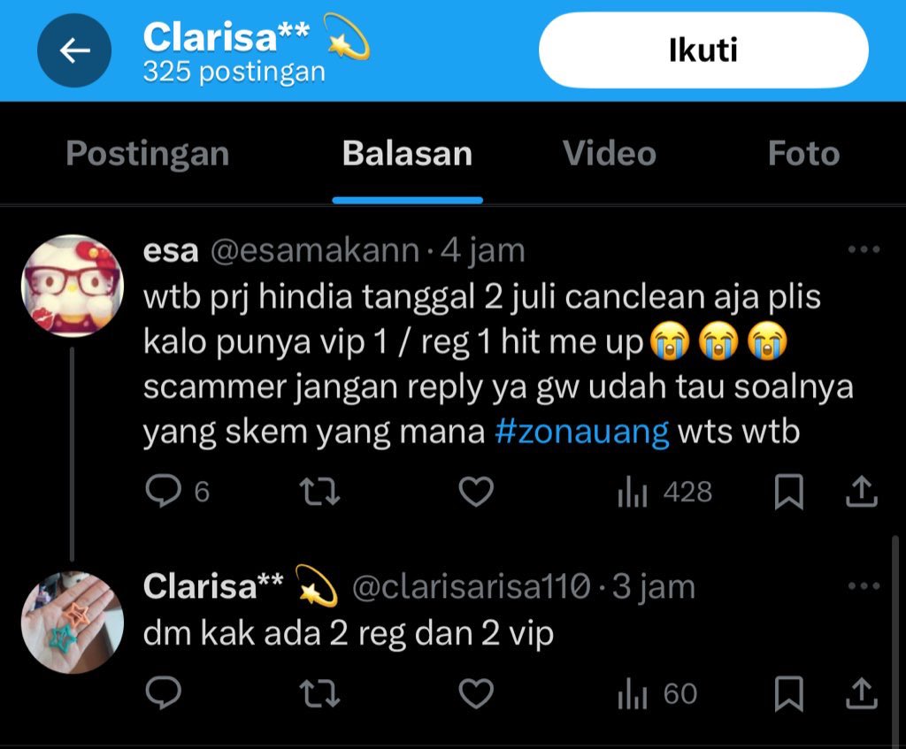 Sekarang si <a href="/matchaluvv_00/">matcha</a> ini gembokan, ganti lokasi dari Malang ke Bogor Barat, nyolong foto yang gatau siapa wkwkwkwkwk

Hati-hati kalo beli tiket wts-an atau gestun dari dia. Apalagi sering pake #zonauang #zonajajan dia nipu di segala lini :)