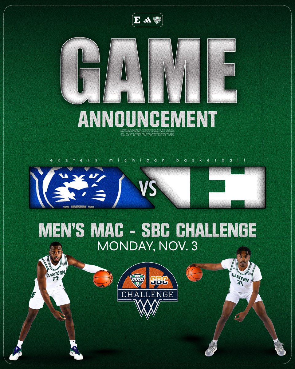 Season opener set!  🙌 🏀 

We’ll take on Georgia State in the MAC-SBC Challenge!

TICKETS: tinyurl.com/yc49tt52

#EMUEagles