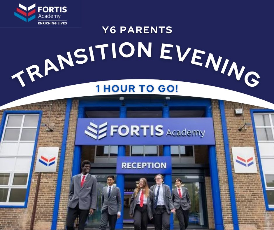 Y6 Transition Evening 🌟
Just 1 hour to go until the Headteachers speech, we can't wait to meet you all and share our plans for transition day tomorrow. 
#OneVeryProudHead #FortisandProud #EnrichingLives