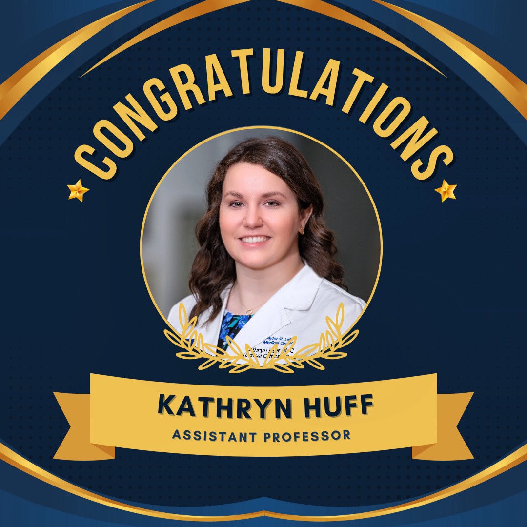 Congratulations to Kat Huff on her promotion to Assistant Professor! She does an incredible job leading the surgical critical care APPs at Baylor St. Luke’s Medical Center ⭐️