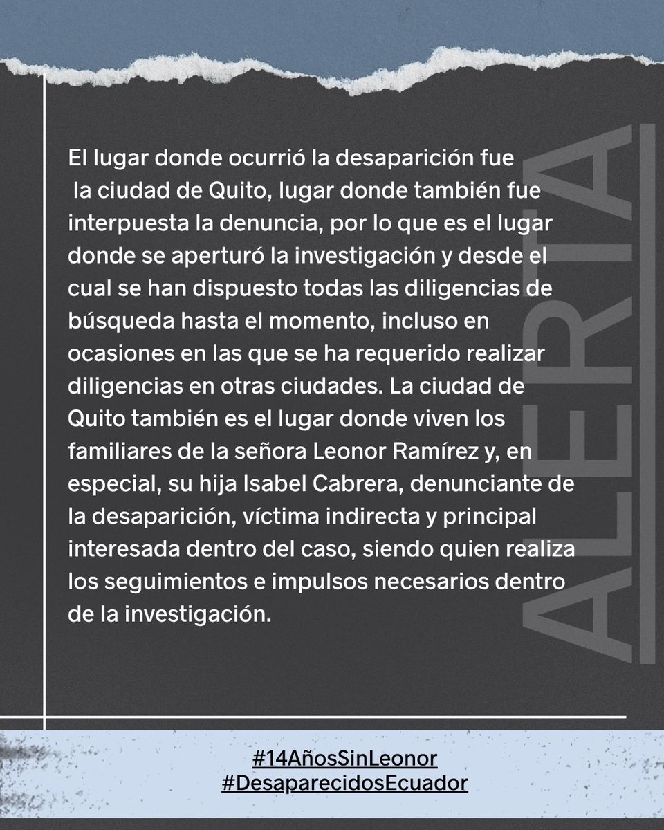 #Alerta 🔴🔴🔴 | La Asociación de Familiares y Amigos de Personas Desaparecidas en Ecuador (Asfadec) y la Fundación Regional de Asesoría en Derechos Humanos (Inredh) alertamos públicamente sobre una grave vulneración cometida por la Fiscalía General del Estado, al disponer el