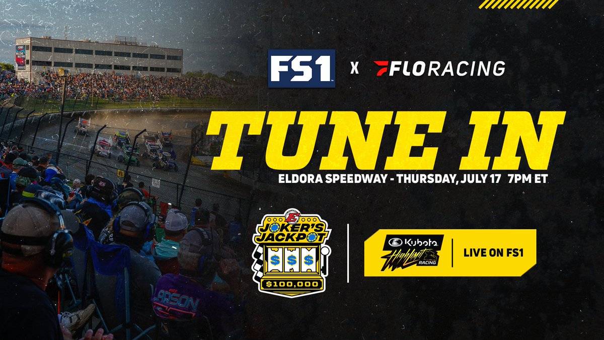🚨 𝐁𝐑𝐄𝐀𝐊𝐈𝐍𝐆: Sprint Cars return to live TV!

The $100,000-to-win #JokersJackpot on Thursday, July 17 (7pm ET) will bring <a href="/FloRacing/">FloRacing</a>’s production of
@Kubota_USA <a href="/HighLimitRacing/">High Limit Racing</a> to its widest audience in history on <a href="/FS1/">FS1</a>.