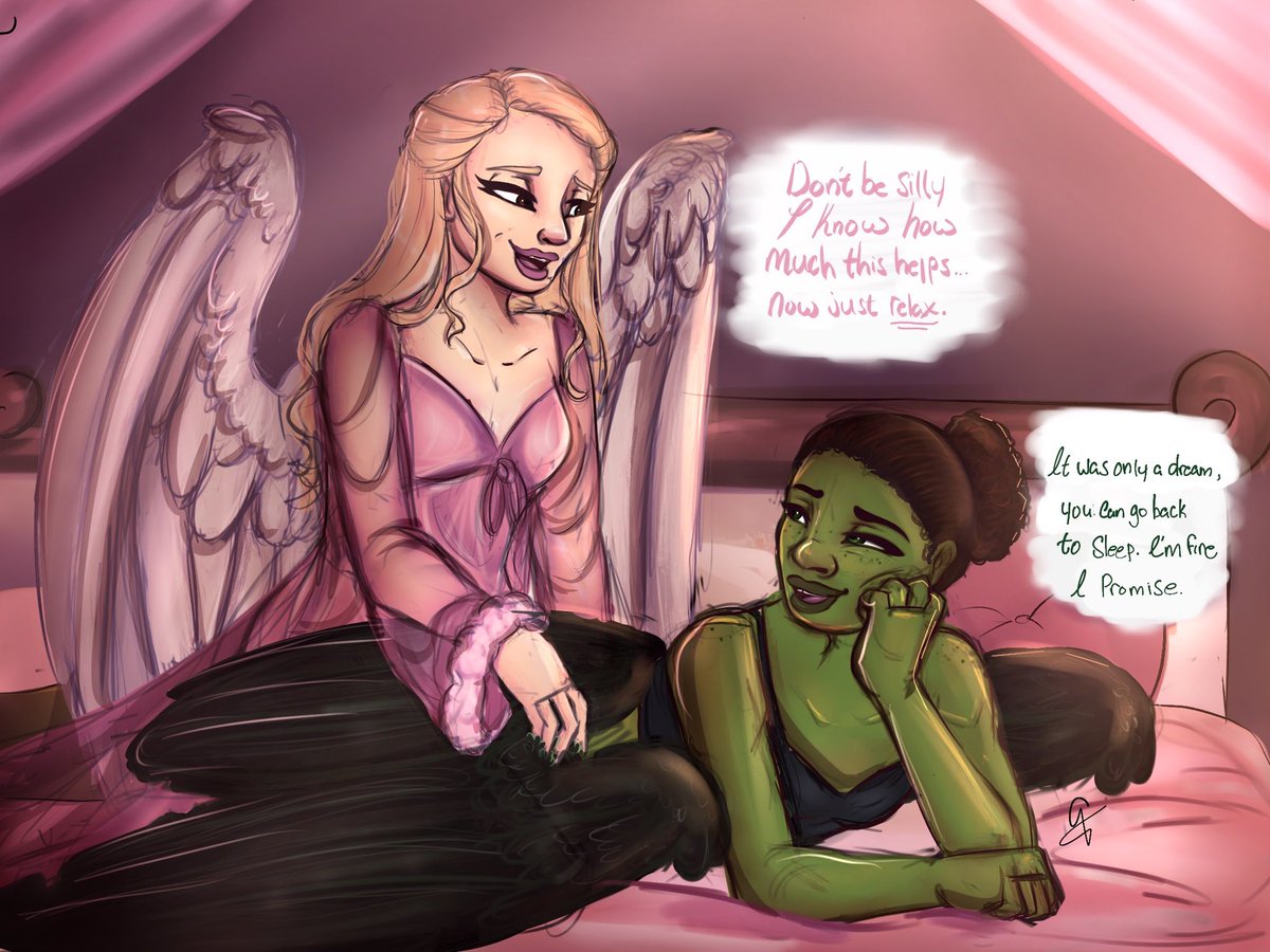 Votes are in, doubled winged Gelphie it is! 

What is love if not helping your wife back to sleep after a nightmare by preening her feathers?

#wicked #Gelphie