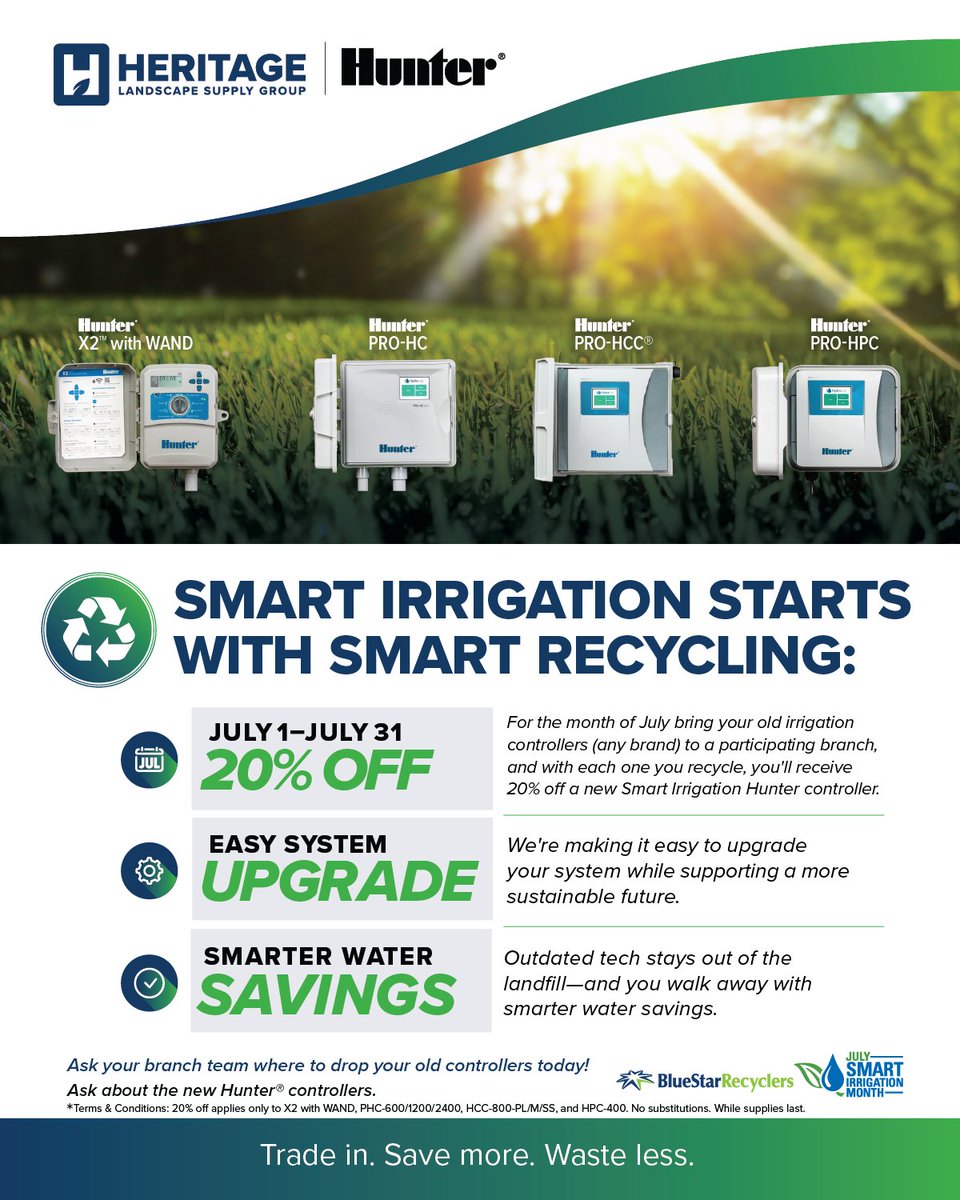 HLS_Golf's tweet photo. That nasty old controller? Yeah, you know the one. Trade it in and get 20% off a new Hunter smart controller. 

We’re recycling the old and upgrading systems all month long. Sustainability has never looked this good. https://t.co/gFeB9RfZkX