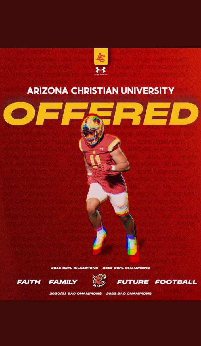 After a great phone call with <a href="/KelleyBeMoore/">Kelley Moore</a>, I am excited and blessed to receive an offer from <a href="/firestormfb/">ACU Football 🔥</a>!!!!! 

<a href="/GametimeRC/">Gametime Recruiting & Consulting</a> <a href="/JeffBowenACU/">Jeff Bowen</a> <a href="/KelleyBeMoore/">Kelley Moore</a> <a href="/coachboom_acu/">Coach “Boom” Bain, ACU</a> <a href="/CoachM_Justin/">Marcellus Justin</a> <a href="/gridironarizona/">Gridiron Arizona</a> <a href="/JUSTCHILLY/">Just Chilly</a> <a href="/CodyTCameron/">Cody Cameron</a>