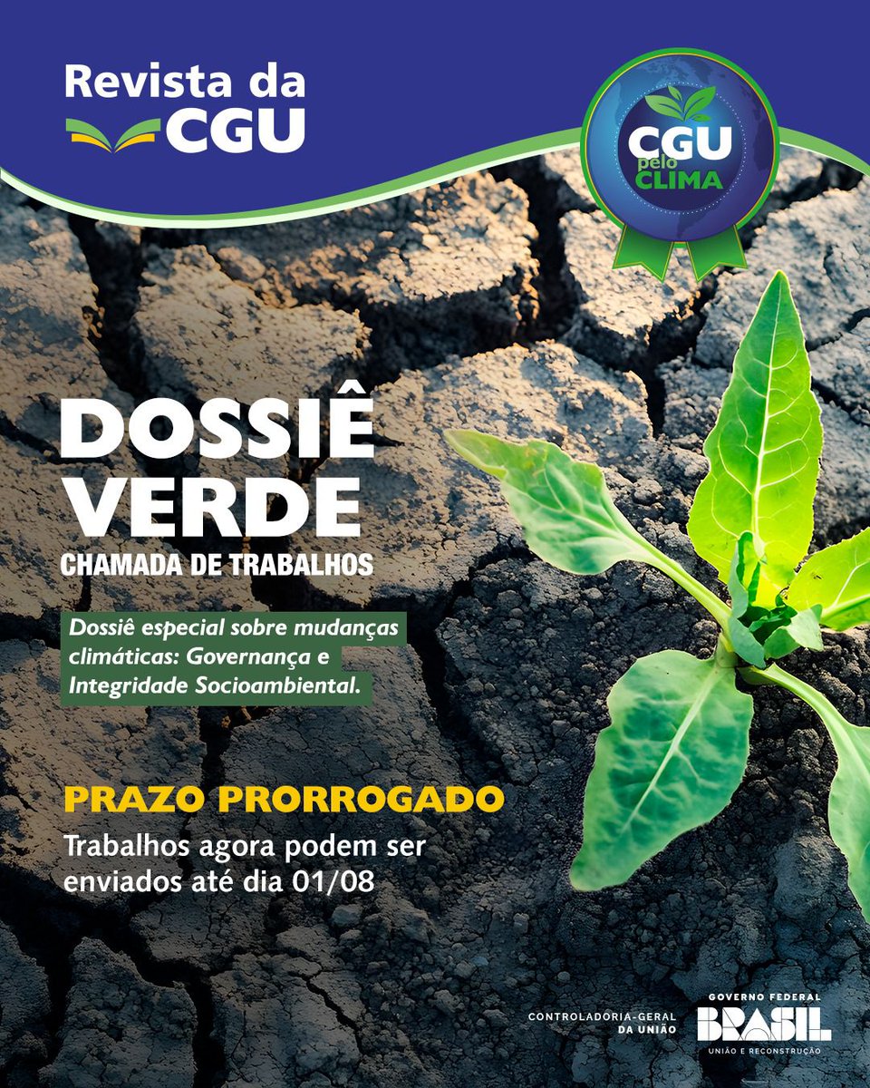 Agora, os interessados têm até o dia 1 de agosto para submeter artigos, resenhas, traduções e relatórios de pesquisa que contribuam com reflexões críticas e propostas inovadoras sobre o papel da governança e da integridade na agenda climática.
Saiba mais: revista.cgu.gov.br/Revista_da_CGU…